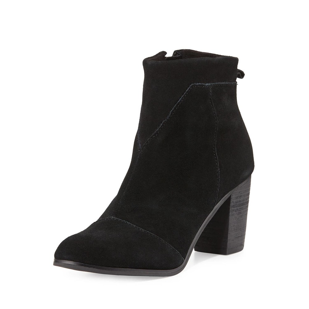 Women's Black Suede Ankle Boot with Block Heel